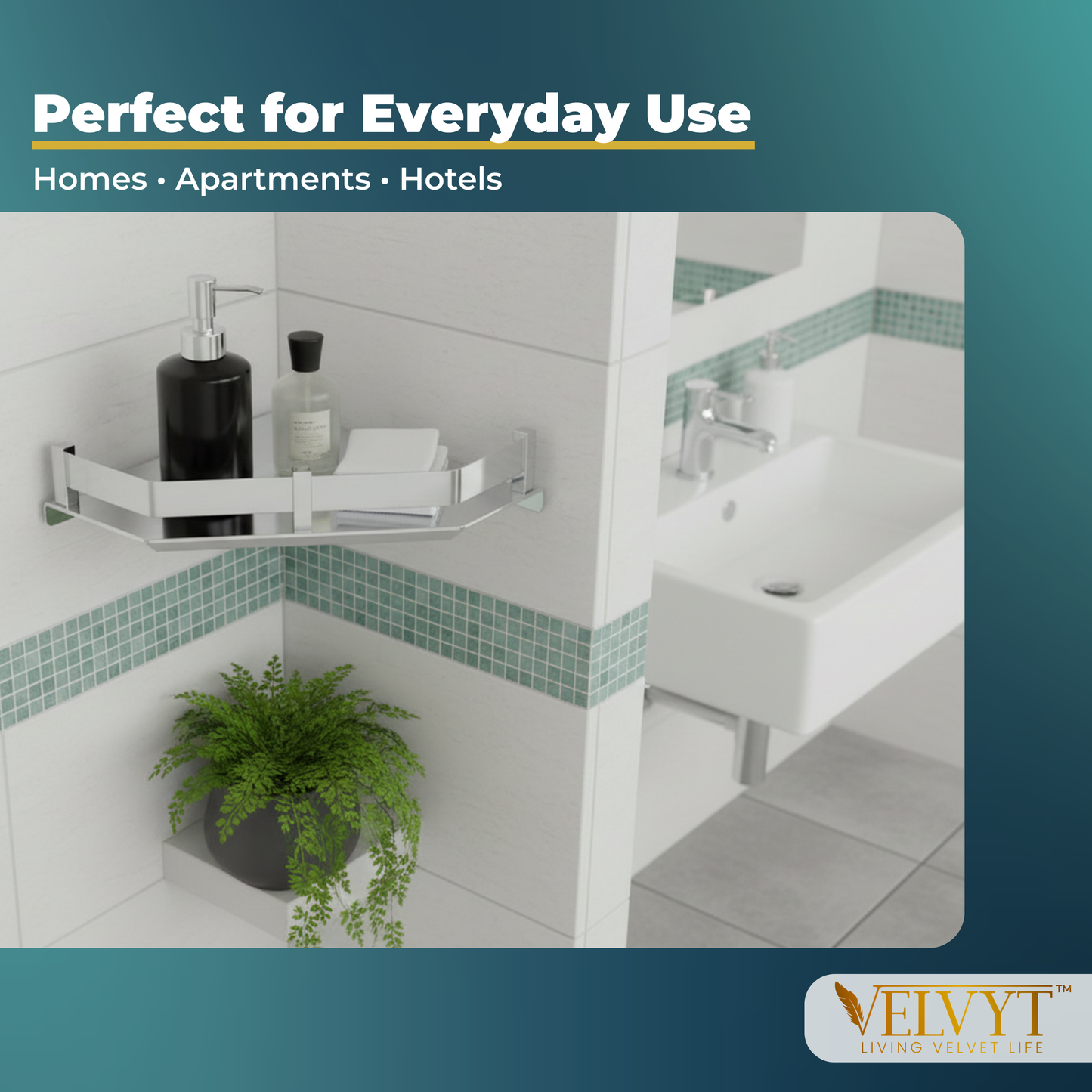 VELVYT Premium Stainless Steel Diamond Wall Shelf | Wall Mounted Shelves for Washroom | Organizer for Toiletries | Rust Resistant Corner Shelf | Chrome Finish Space Saving Stand