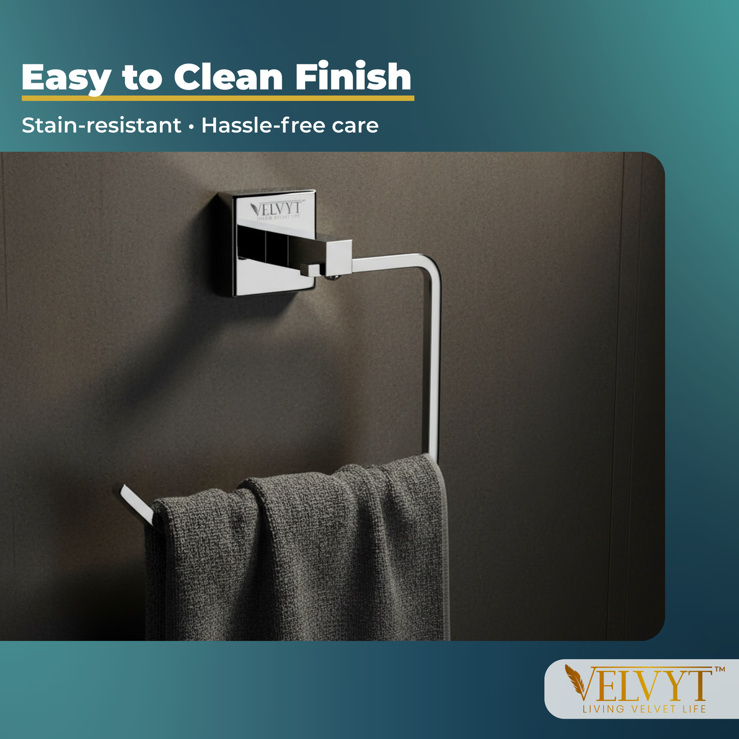VELVYT Premium Stainless Steel Towel Holder in Bathroom | Square Napkin Holder for Wash Basin | Towel Hanger for Wash Basin | Rust Resistant Hand Towel Hanger | Chrome Finish Bathroom Accessories