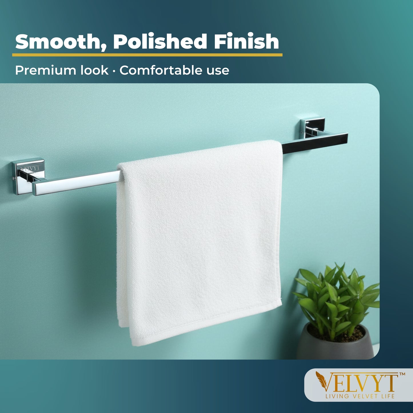 VELVYT Premium Stainless Steel Towel Holder in Bathroom | 24 Inch Towel Rod for Bathroom | Rust Resistant Cloth Hanger for Wall | Bathroom Towel Hanger for Wall | Bathroom Accessories – Chrome Finish