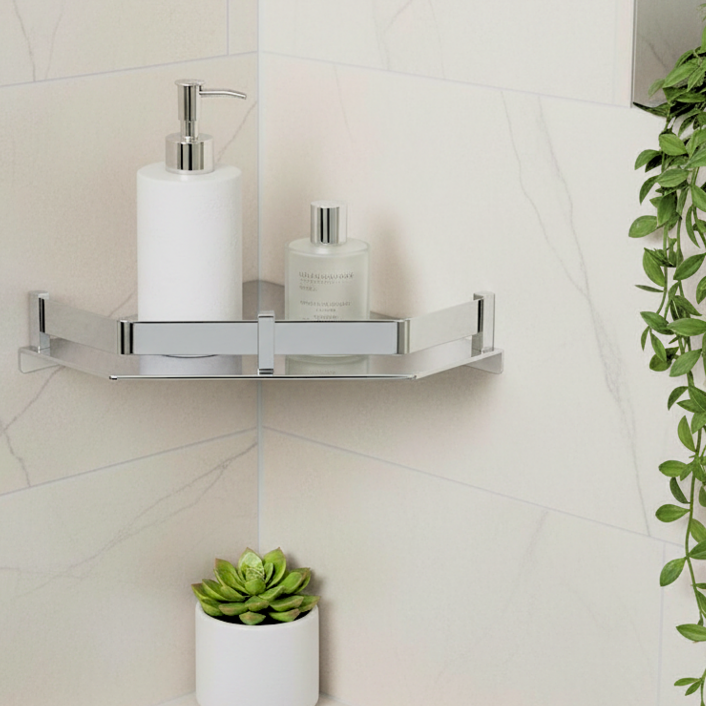 VELVYT Premium Stainless Steel Diamond Wall Shelf | Wall Mounted Shelves for Washroom | Organizer for Toiletries | Rust Resistant Corner Shelf | Chrome Finish Space Saving Stand