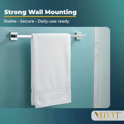 VELVYT Premium Stainless Steel Towel Holder in Bathroom | 24 Inch Towel Rod for Bathroom | Rust Resistant Cloth Hanger for Wall | Bathroom Towel Hanger for Wall | Bathroom Accessories – Chrome Finish