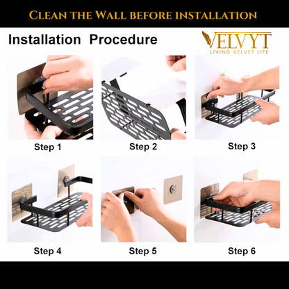 VELVYT Aluminium Bathroom Shelves, Bathroom Organiser Without Drill, Self-Adhesive Multipurpose Wall Mounted Bathroom Shelf & Kitchen Organizer, Bathroom Rack (Pack of 2)