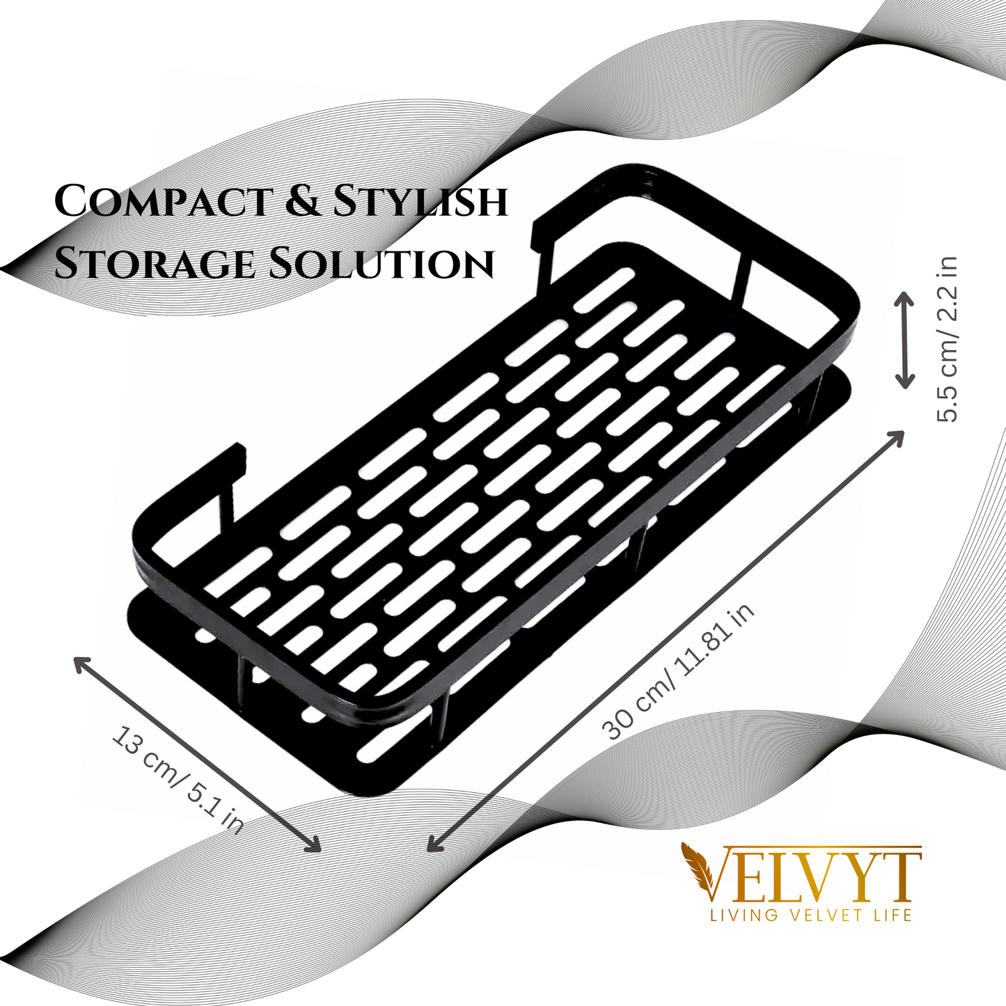 VELVYT Aluminium Bathroom Shelves, Bathroom Organiser Without Drill, Self-Adhesive Multipurpose Wall Mounted Bathroom Shelf & Kitchen Organizer, Bathroom Rack (Pack of 2)