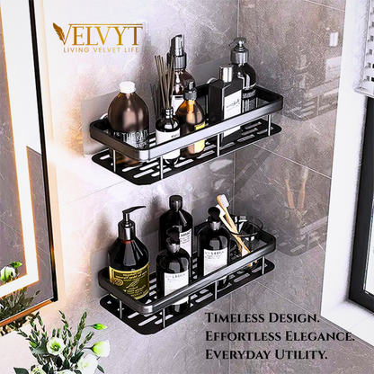 VELVYT Aluminium Bathroom Shelves, Bathroom Organiser Without Drill, Self-Adhesive Multipurpose Wall Mounted Bathroom Shelf & Kitchen Organizer, Bathroom Rack (Pack of 2)