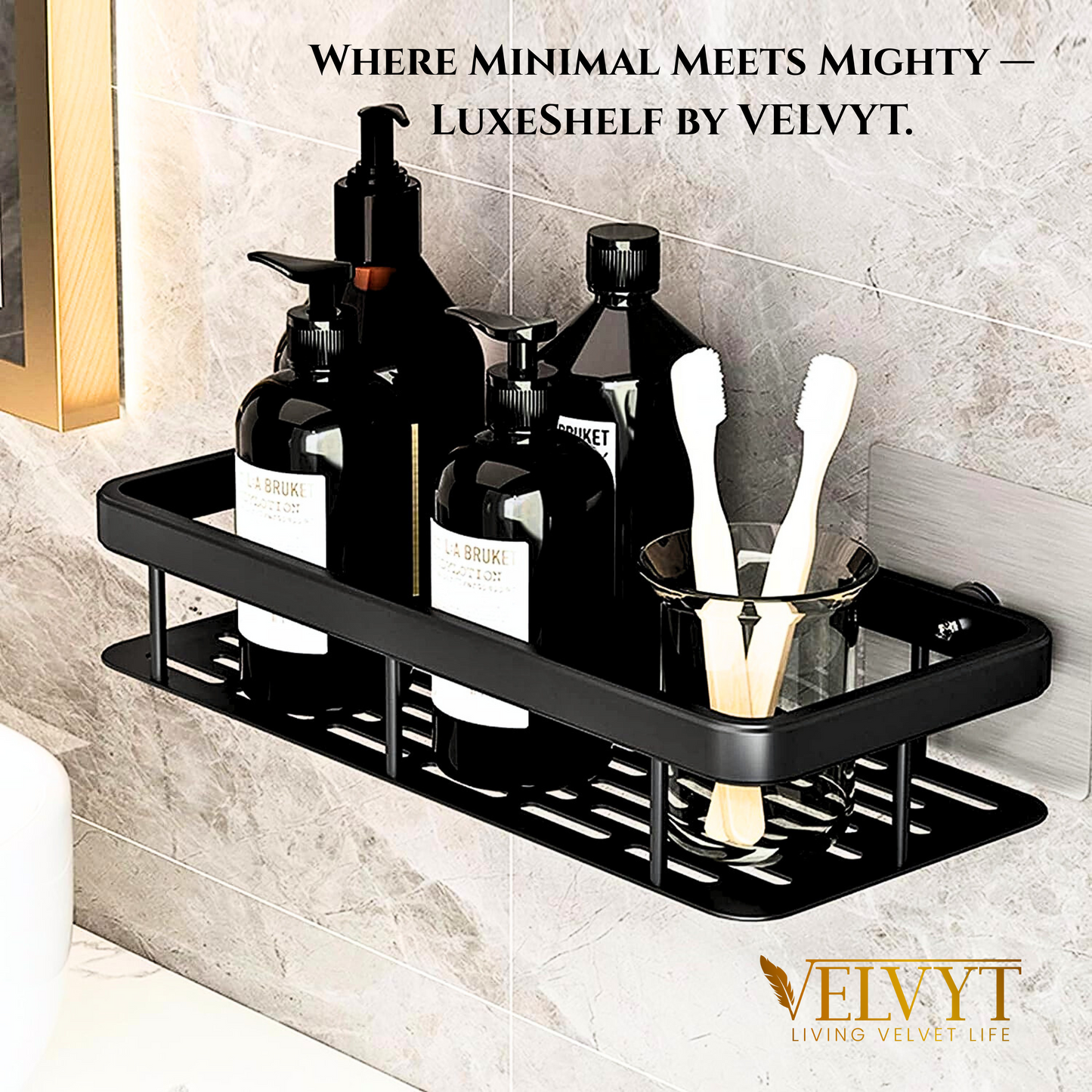 VELVYT Aluminium Bathroom Shelves, Bathroom Organiser Without Drill, Self-Adhesive Multipurpose Wall Mounted Bathroom Shelf & Kitchen Organizer, Bathroom Rack (Pack of 2)