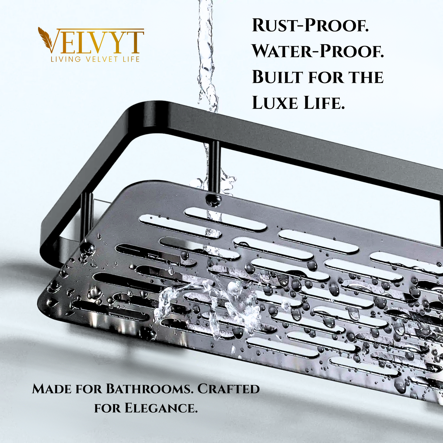 VELVYT Aluminium Bathroom Shelves, Bathroom Organiser Without Drill, Self-Adhesive Multipurpose Wall Mounted Bathroom Shelf & Kitchen Organizer, Bathroom Rack (Pack of 2)