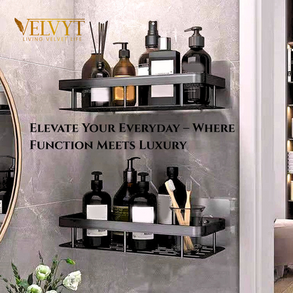 VELVYT Aluminium Bathroom Shelves, Bathroom Organiser Without Drill, Self-Adhesive Multipurpose Wall Mounted Bathroom Shelf & Kitchen Organizer, Bathroom Rack (Pack of 2)