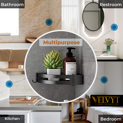 VELVYT Aluminium Bathroom Shelves,Bathroom Organiser Without Drill,Self-Adhesive Multipurpose Wall Mounted Bathroom Shelf & Kitchen Organizer, Bathroom Rack (Pack of 2)