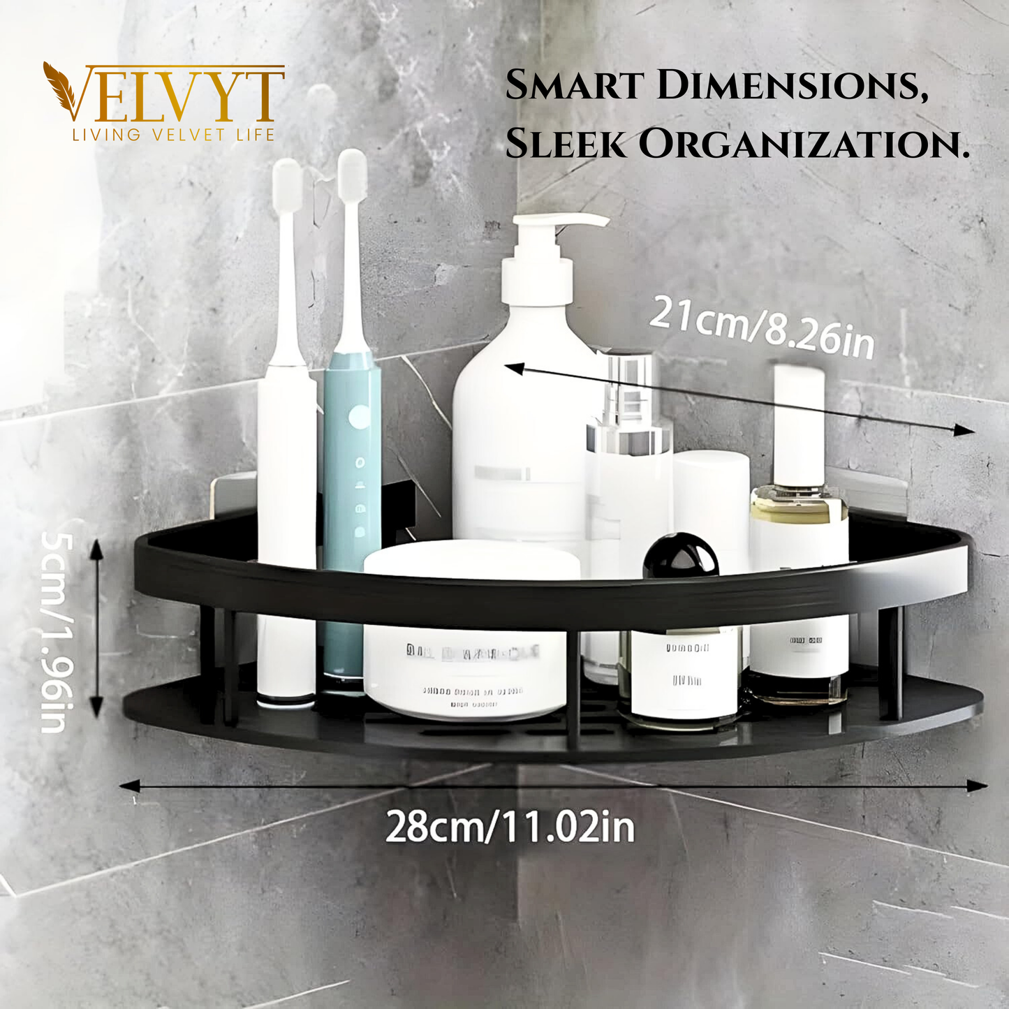 VELVYT Aluminium Corner Shelf for Bathroom, Corner Stand and Rack Without Drilling, Self-Adhesive Wall Mounted Bathroom Shelf & Kitchen Organizer(Pack of 2)