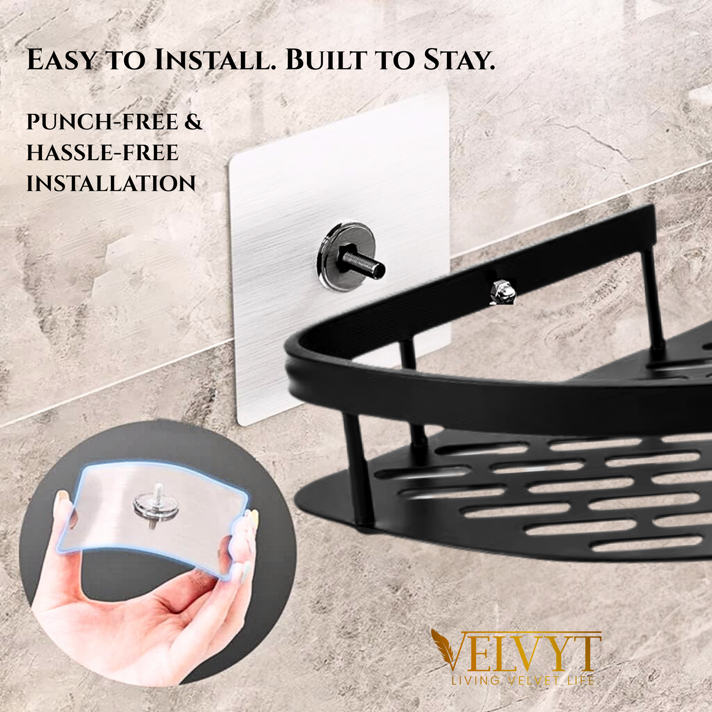 VELVYT Aluminium Corner Shelf for Bathroom, Corner Stand and Rack Without Drilling, Self-Adhesive Wall Mounted Bathroom Shelf & Kitchen Organizer(Pack of 2)