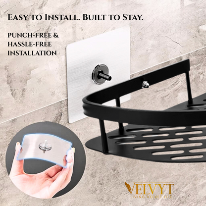 VELVYT Aluminium Corner Shelf for Bathroom, Corner Stand and Rack Without Drilling, Self-Adhesive Wall Mounted Bathroom Shelf & Kitchen Organizer(Pack of 2)