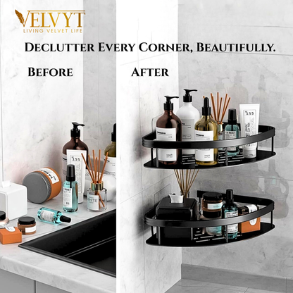 VELVYT Aluminium Corner Shelf for Bathroom, Corner Stand and Rack Without Drilling, Self-Adhesive Wall Mounted Bathroom Shelf & Kitchen Organizer(Pack of 2)