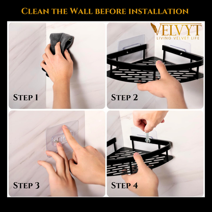 VELVYT Aluminium Corner Shelf for Bathroom, Corner Stand and Rack Without Drilling, Self-Adhesive Wall Mounted Bathroom Shelf & Kitchen Organizer(Pack of 2)