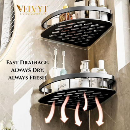 VELVYT Aluminium Corner Shelf for Bathroom, Corner Stand and Rack Without Drilling, Self-Adhesive Wall Mounted Bathroom Shelf & Kitchen Organizer(Pack of 2)