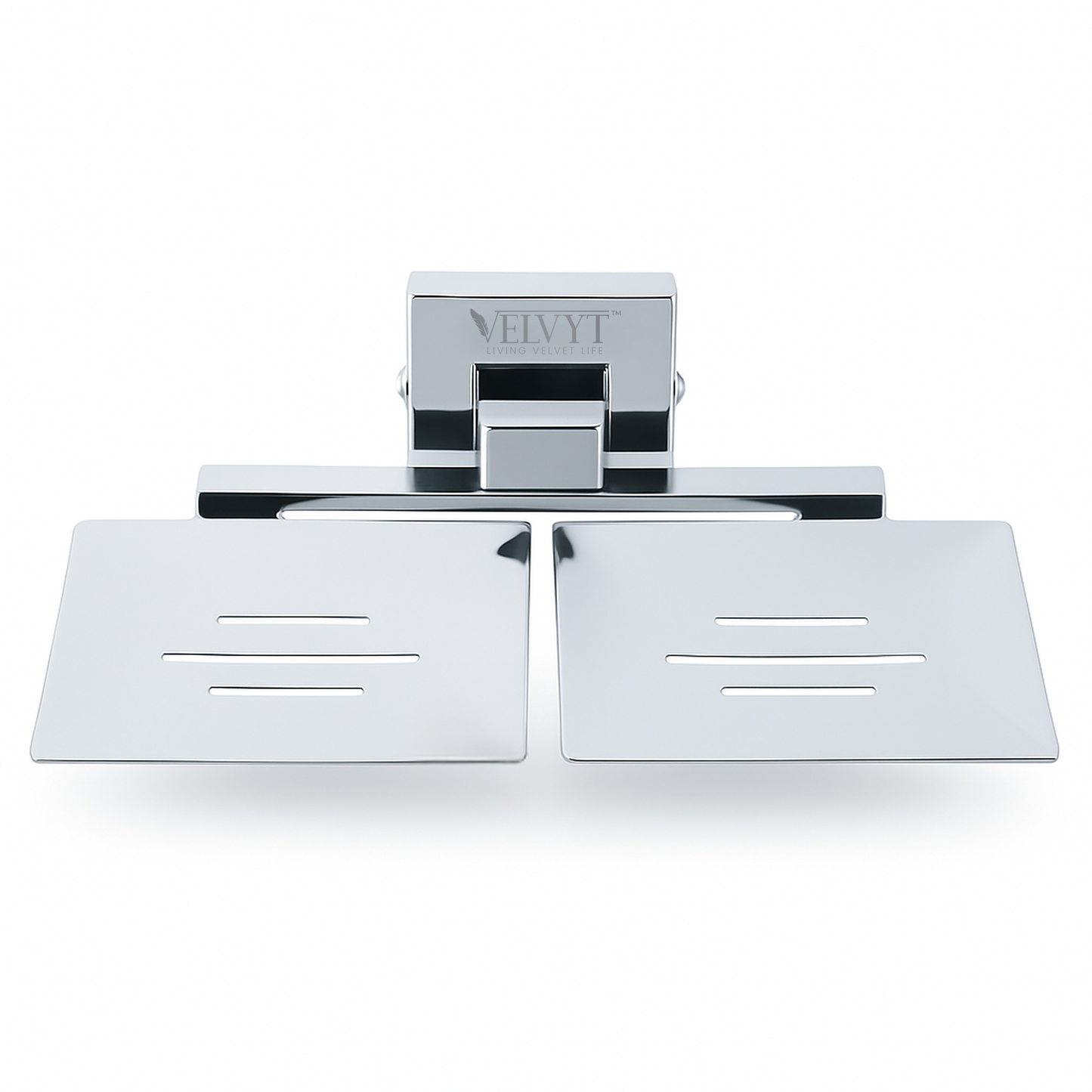 VELVYT Premium Stainless Steel Dual Soap Stand for Bathroom | Wall Mounted Soap Holder for Bathroom | Rust Resistant Double Soap Dish Holder | Modern Bathroom Fitting – Chrome Finish