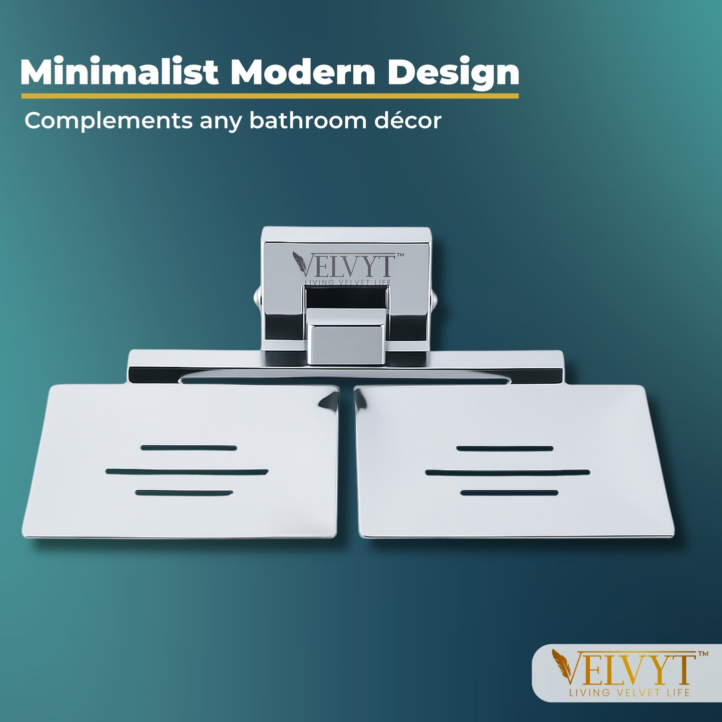 VELVYT Premium Stainless Steel Dual Soap Stand for Bathroom | Wall Mounted Soap Holder for Bathroom | Rust Resistant Double Soap Dish Holder | Modern Bathroom Fitting – Chrome Finish