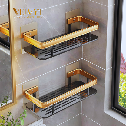 VELVYT Aluminium Bathroom Shelves, Bathroom Organiser Without Drill, Self-Adhesive Multipurpose Wall Mounted Bathroom Shelf & Kitchen Organizer, Bathroom Rack (Pack of 2)