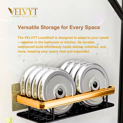 VELVYT Aluminium Bathroom Shelves, Bathroom Organiser Without Drill, Self-Adhesive Multipurpose Wall Mounted Bathroom Shelf & Kitchen Organizer, Bathroom Rack (Pack of 2)
