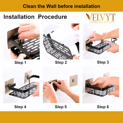 VELVYT Aluminium Bathroom Shelves, Bathroom Organiser Without Drill, Self-Adhesive Multipurpose Wall Mounted Bathroom Shelf & Kitchen Organizer, Bathroom Rack (Pack of 2)