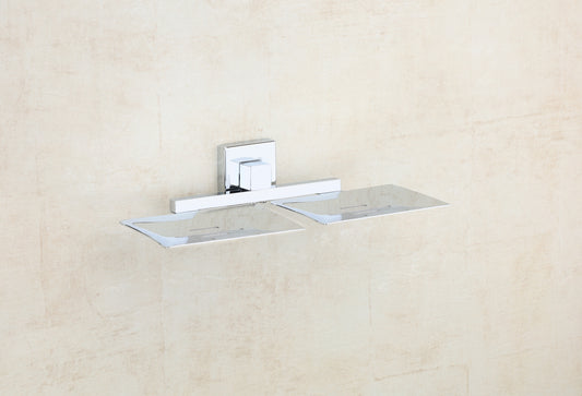 VELVYT Premium Stainless Steel Dual Soap Stand for Bathroom | Wall Mounted Soap Holder for Bathroom | Rust Resistant Double Soap Dish Holder | Modern Bathroom Fitting – Chrome Finish