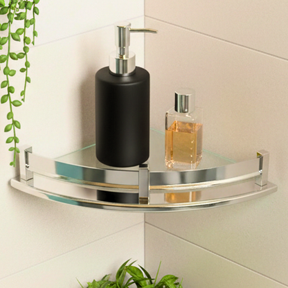 VELVYT Premium Stainless Steel Round Wall Shelf | Wall Mounted Shelves for Washroom | Organizer for Toiletries | Rust Resistant Corner Shelf | Chrome Finish Space Saving Stand