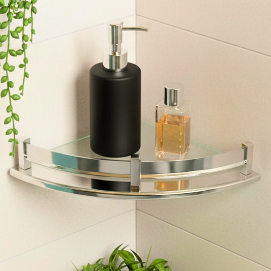 VELVYT Premium Stainless Steel Round Wall Shelf | Wall Mounted Shelves for Washroom | Organizer for Toiletries | Rust Resistant Corner Shelf | Chrome Finish Space Saving Stand