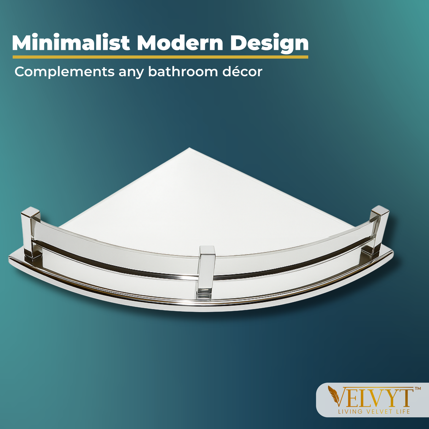 VELVYT Premium Stainless Steel Round Wall Shelf | Wall Mounted Shelves for Washroom | Organizer for Toiletries | Rust Resistant Corner Shelf | Chrome Finish Space Saving Stand