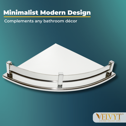 VELVYT Premium Stainless Steel Round Wall Shelf | Wall Mounted Shelves for Washroom | Organizer for Toiletries | Rust Resistant Corner Shelf | Chrome Finish Space Saving Stand