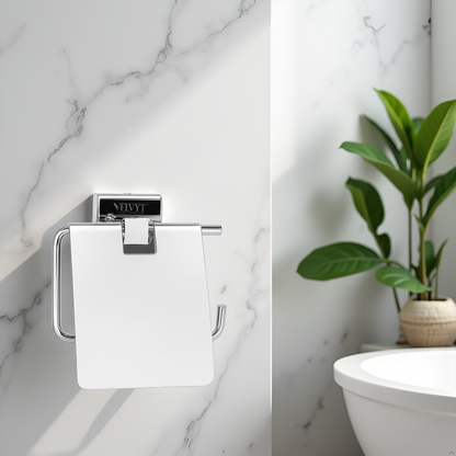 VELVYT Premium Stainless Steel Toilet Paper Stand for Bathroom | Rust Resistant Tissue Dispenser | Wall Mounted Toilet Paper Holder | Chrome Finish Bathroom Accessory