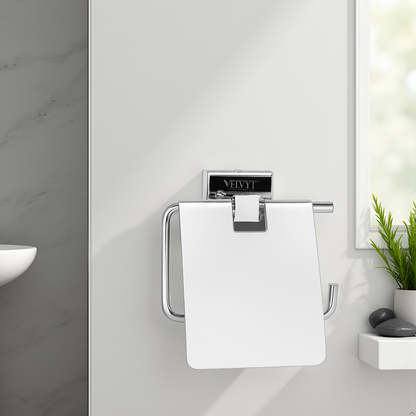 VELVYT Premium Stainless Steel Toilet Paper Stand for Bathroom | Rust Resistant Tissue Dispenser | Wall Mounted Toilet Paper Holder | Chrome Finish Bathroom Accessory