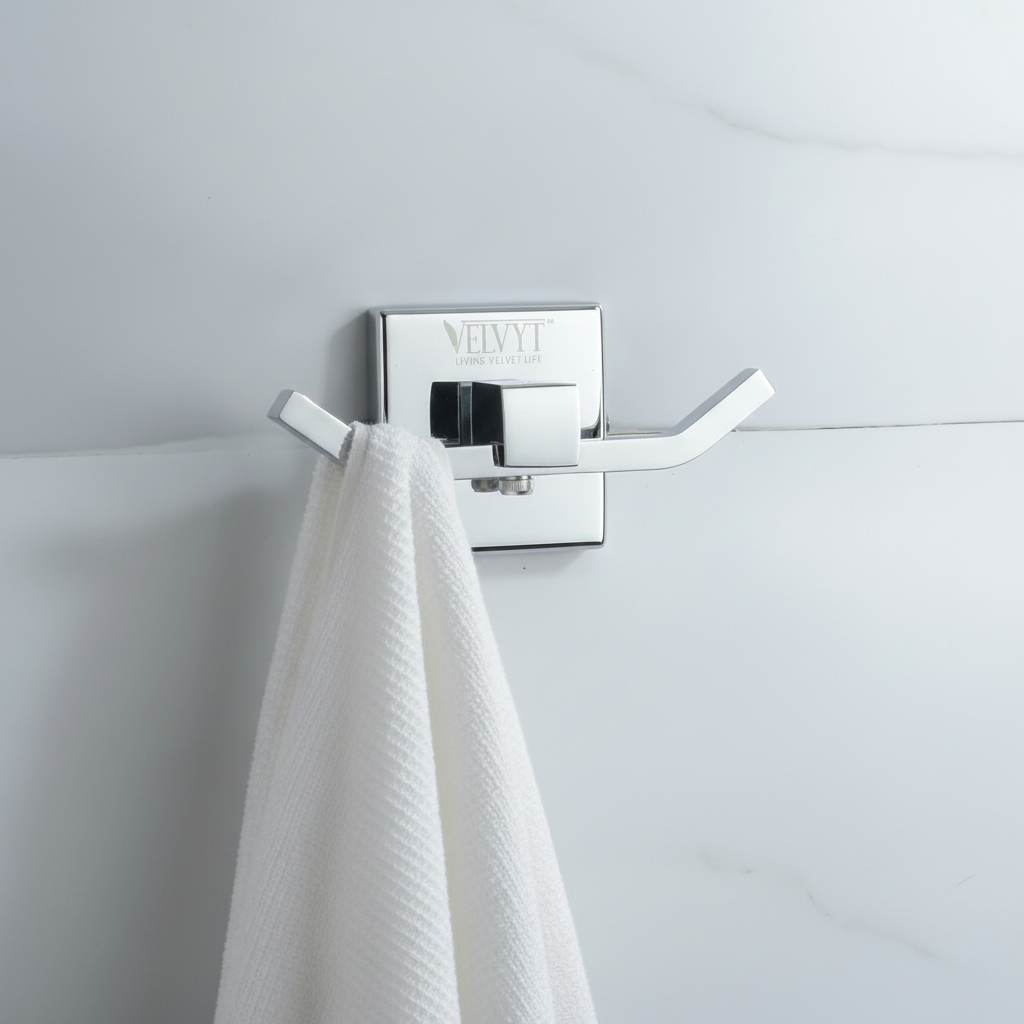 VELVYT Premium Stainless Steel Robe Hook | Door Hooks for Clothes | Cloth Hanger for Bathroom | Hooks for Bathroom Wall | Rust Resistant Bathroom Accessories – Chrome Finish