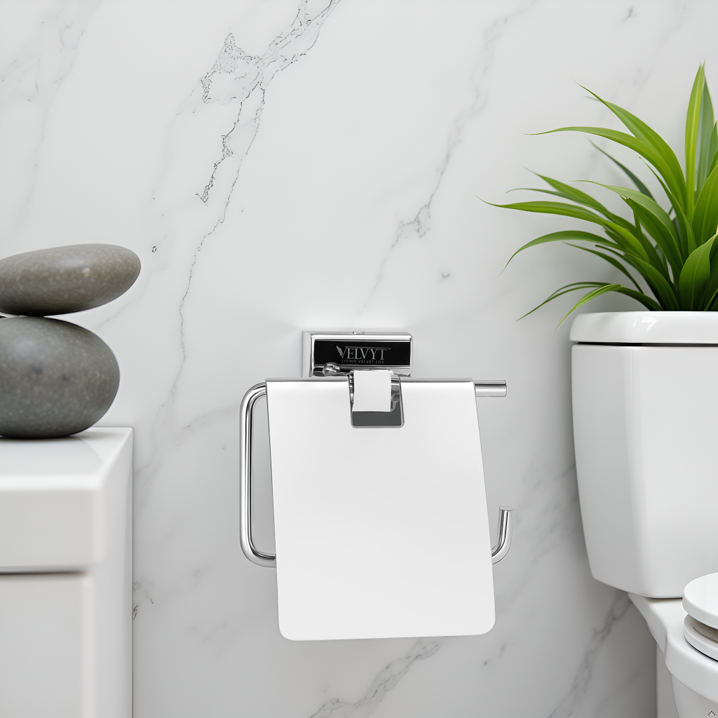 VELVYT Premium Stainless Steel Toilet Paper Stand for Bathroom | Rust Resistant Tissue Dispenser | Wall Mounted Toilet Paper Holder | Chrome Finish Bathroom Accessory