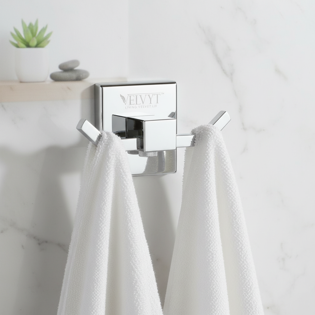 VELVYT Premium Stainless Steel Robe Hook | Door Hooks for Clothes | Cloth Hanger for Bathroom | Hooks for Bathroom Wall | Rust Resistant Bathroom Accessories – Chrome Finish
