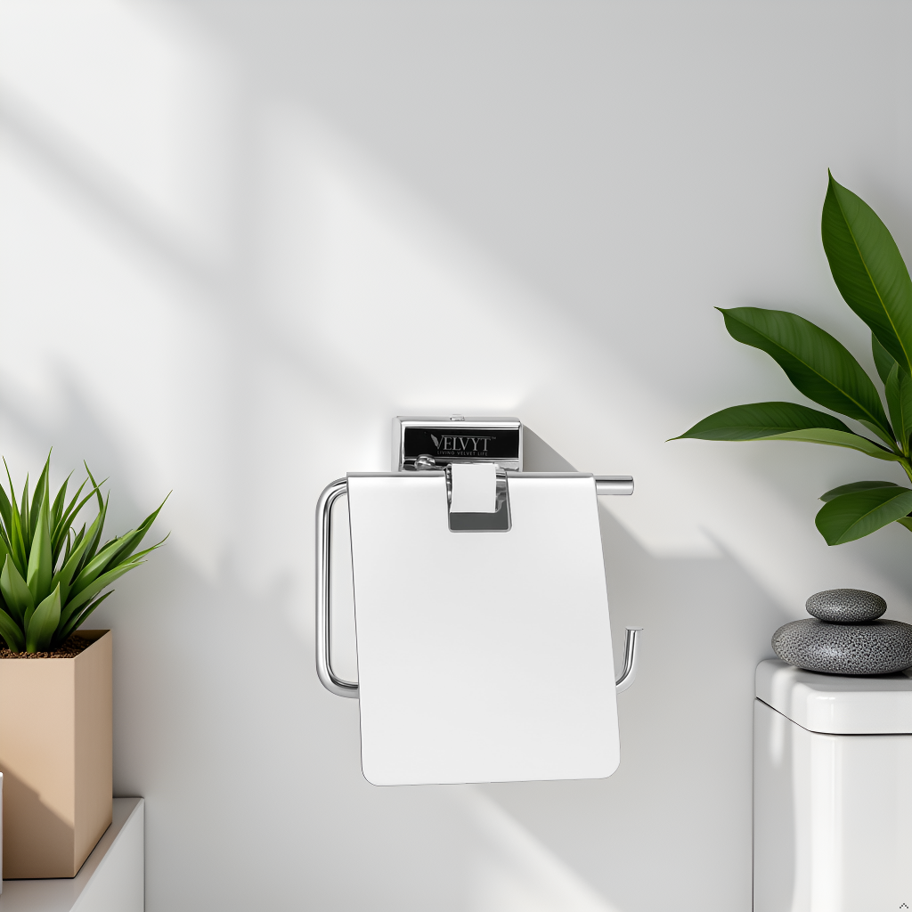 VELVYT Premium Stainless Steel Toilet Paper Stand for Bathroom | Rust Resistant Tissue Dispenser | Wall Mounted Toilet Paper Holder | Chrome Finish Bathroom Accessory