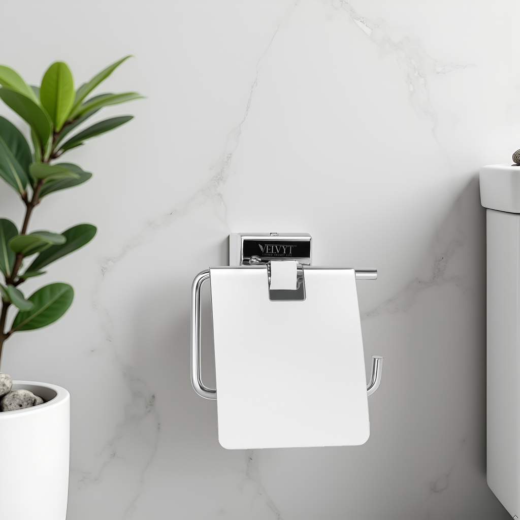 VELVYT Premium Stainless Steel Toilet Paper Stand for Bathroom | Rust Resistant Tissue Dispenser | Wall Mounted Toilet Paper Holder | Chrome Finish Bathroom Accessory