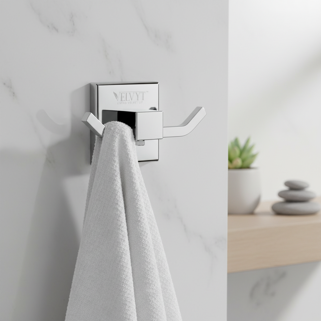 VELVYT Premium Stainless Steel Robe Hook | Door Hooks for Clothes | Cloth Hanger for Bathroom | Hooks for Bathroom Wall | Rust Resistant Bathroom Accessories – Chrome Finish